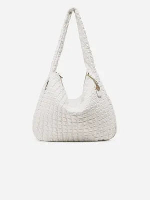 Waffle Vegan Leather Large Shoulder Bag | Coconut Cream