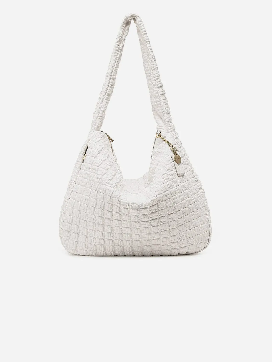 Waffle Vegan Leather Large Shoulder Bag | Coconut Cream