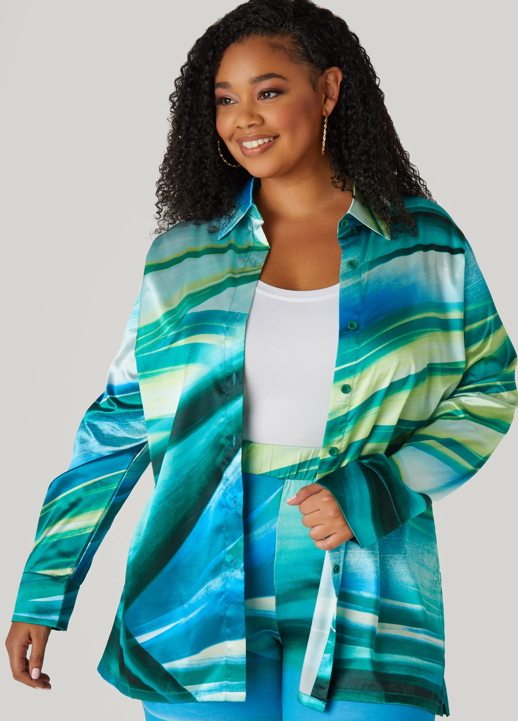 Wave Print Satin Shirt