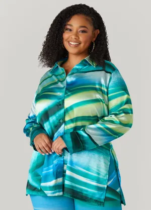 Wave Print Satin Shirt