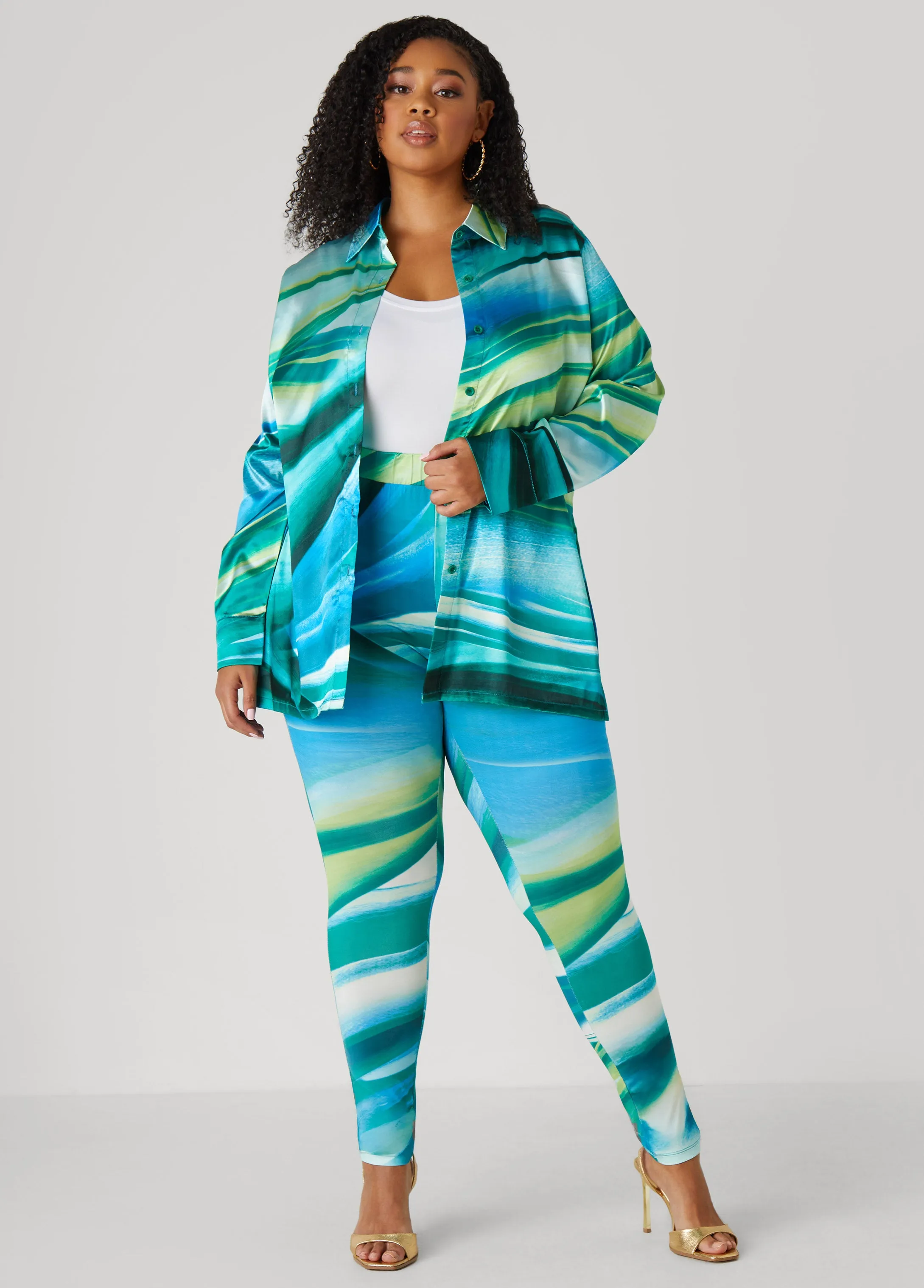 Wave Print Satin Shirt