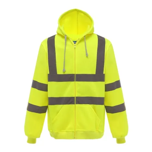 Yoko Mens Hi Visibility Full Zip Reflective Work Hoodie